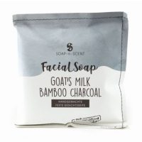 Jabón facial con leche de cabra y carbón activo de bambú. De comercio justo.