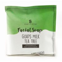 Jabón facial con leche de cabra y árbol de té. De comercio justo.